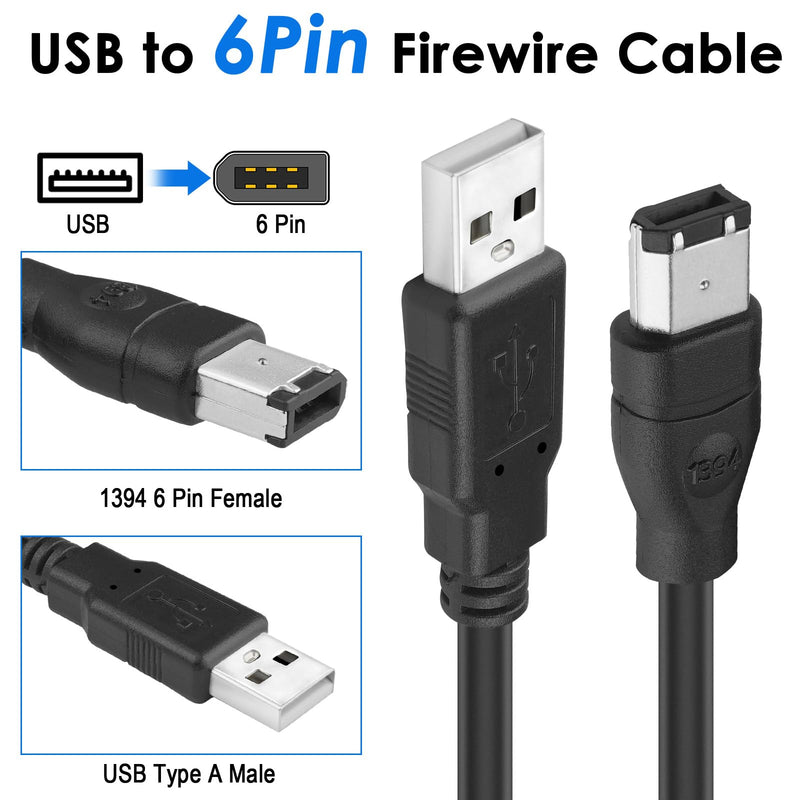 Firewire to USB Adapter Cable 6-Pin IEEE 1394 Male to USB 2.0 Male Converter Firewire 400 1394-a to USB A Connector Cord for Printer Scanner Hard Disk (Not Compatible with Sound Card) 5.9FT USB M/6-Pin 1394 M USB to 6-Pin 1394