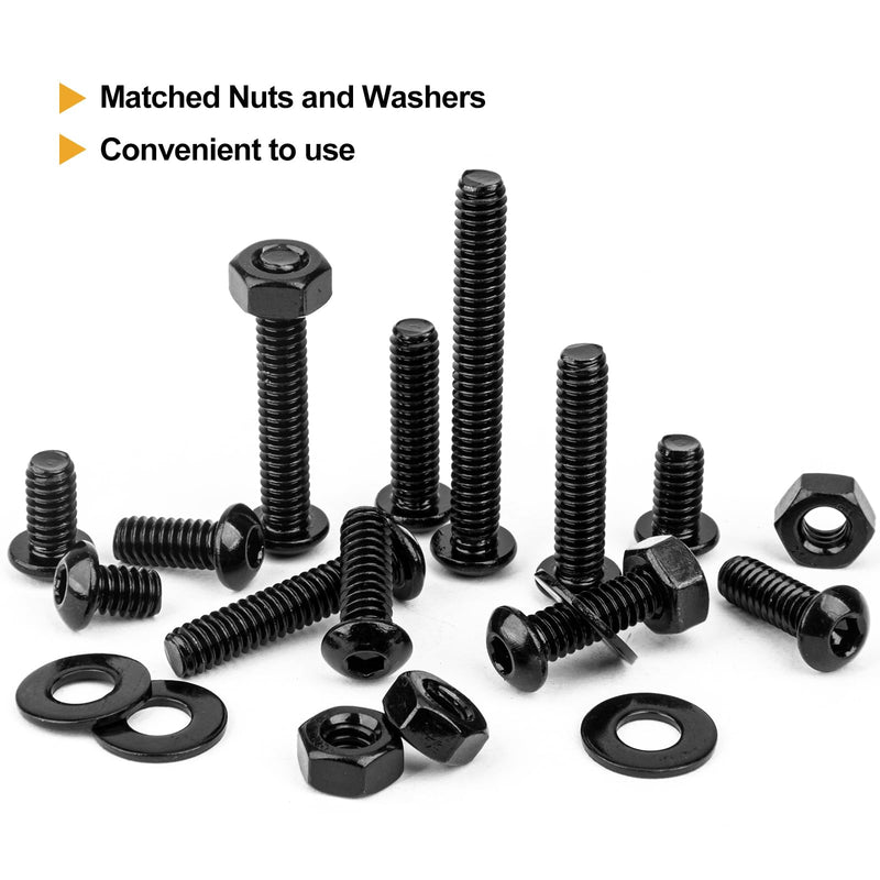 VIGRUE 210PCS 1/4-20 x 3/8" to 2" Button Head Socket Cap Bolts Screws Nuts Washers Assortment Kit, Black Oxide 304 Stainless Steel 18-8, Allen Hex Drive