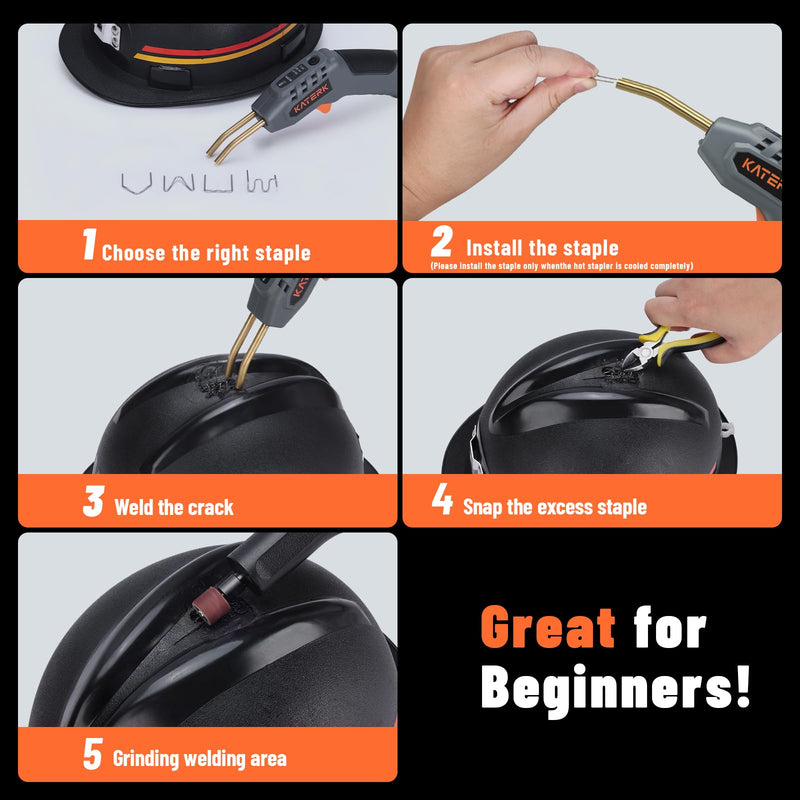 Katerk Cordless Plastic Welder – 400 Staples Included, 3 Adjustable Temperature Settings, USB Rechargeable | Portable Plastic Welding Kit, Perfect for DIY Projects, Bumper/Toys Repair