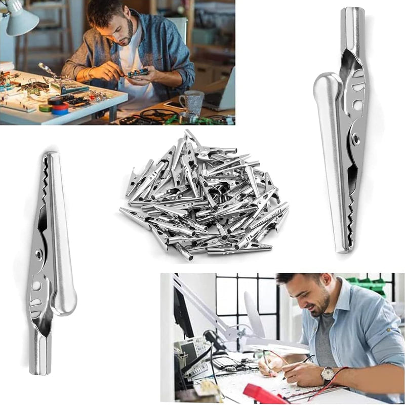Pack of 100 Alligator Clips, Electric Test Crocodile Clips, Small, Metal, Silver, 10A Alligator Clips for Laboratory and Electrical Test Work 100 Items