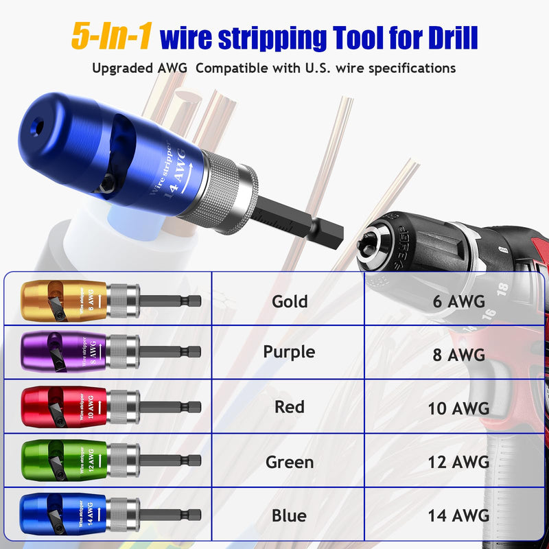 Wire Stripper Twister Tool for Drill,2025 Upgraded Wire Stripping Tool & Wire Twisting Connector for Cutters 6-14 AWG,8 In 1 Professional Electrician Twister Stripping with 70 PCS Wire Nut 5 PCS Blade
