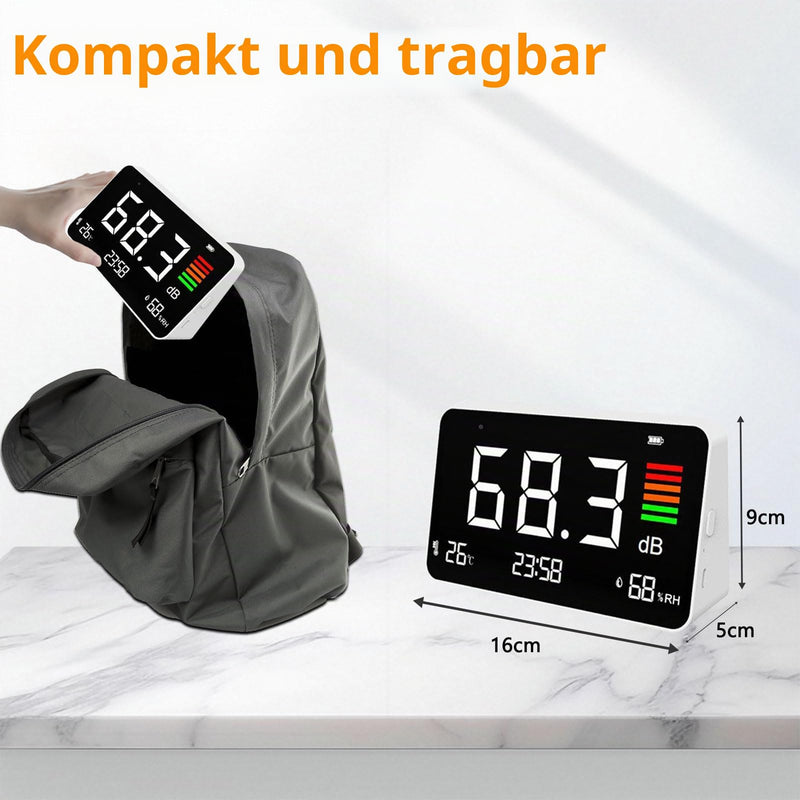 4-in-1 Decibel Meter, DB Meter with LED Display, Sound Level Meter 30-130dB Noise, Time, Temperature & Humidity Meter, Decibel Meter for Home, Classroom, Office, Library