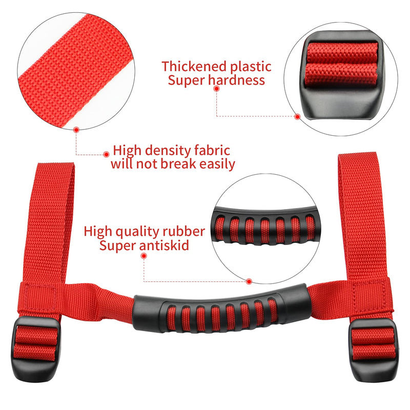 4 x Roll Bar Grab Handles Grip Handle Red Holder Compatible with Jeep Wrangler Accessories 1987-2021 YJ TJ LJ JK JL Sports Sahara Freedom Rubicon X & Unlimited