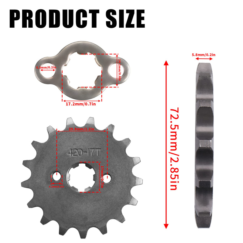 420 17T 17mm Motorcycle Front Engine Sprocket with Retainer Plate Sets Compatible with 50cc 70cc 90cc 110cc 125cc 140cc 160cc Dirt Pit & Mini Bikes, ATVs, Go Kart 420 17t 17mm 1