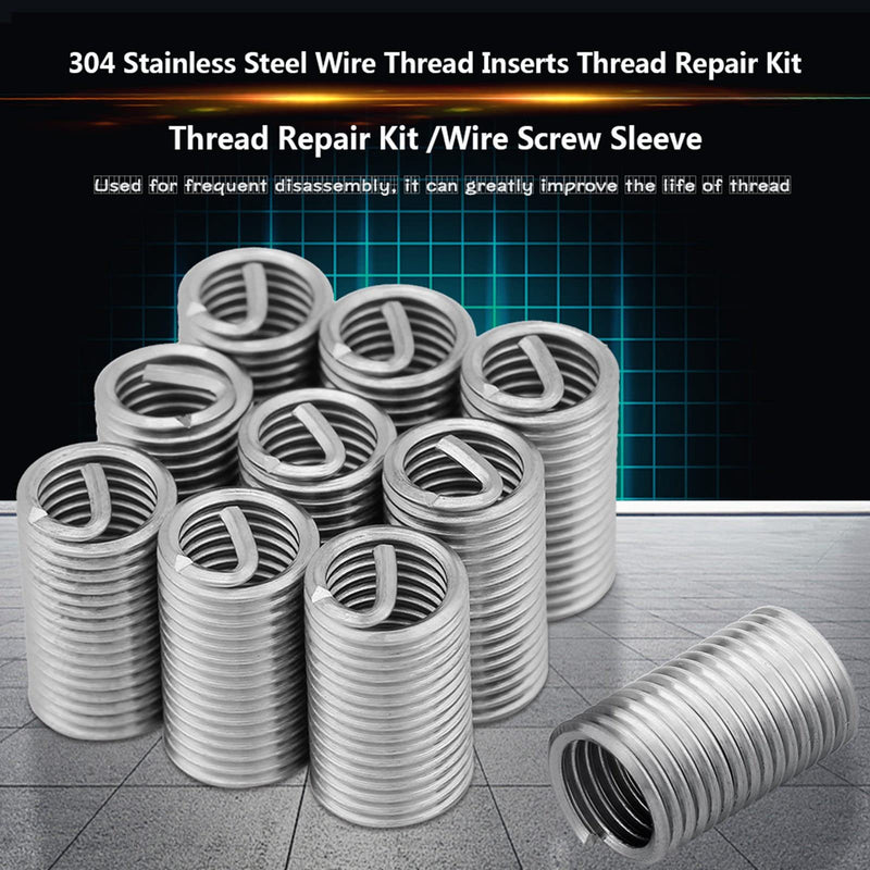 M8 x 1.25 x 3D Threaded Inserts, 10 Pieces Stainless Steel Helicoil Wire Thread Screw Inserts Repair Tool Set, for Automotive, Steam Turbines, Metal Plastic Processing Industry