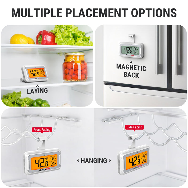ThermoPro Refrigerator Thermometer with Large Backlit LCD Display, Waterproof Freezer Fridge Thermometer 2 Pack with Max/Min Record, Easy Battery Replacement, Magnetic & Stand Options for Room, Cooler 4