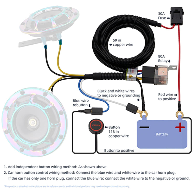 12V Air Horn Wiring Kit Horn Button Switch Horn Wiring Harness Relay Kit for Car Truck Grille Mount Blast Tone Horns (red Button and Wire) red button and wire