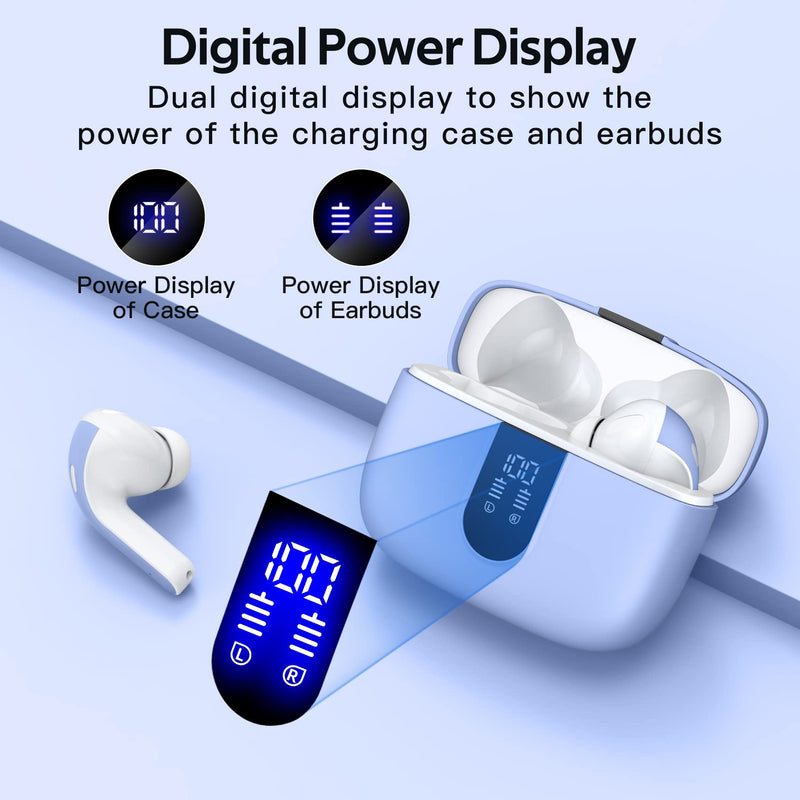 TAGRY Bluetooth Headphones True Wireless Earbuds 60H Playback LED Power Display Earphones with Wireless Charging Case IPX5 Waterproof in-Ear Ear buds with Mic for TV Smart Phone Laptop Computer Sports M Purple