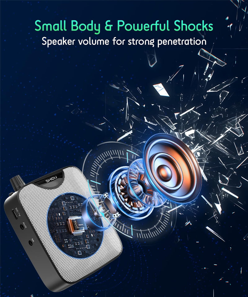 SHIDU 35W Power Voice Amplifier with Bluetooth Wireless Lavalier Microphone, Portable Teacher Mic with Speaker Personal Clip On Microphone System for Teacher Meeting Training-M500 (Black) Black
