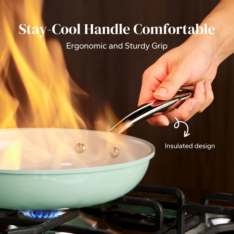 Redchef Ceramic Nonstick Pan, Mini Skillet for Breakfast & Eggs, Healthy Chemical-Free Cooking, Stay-Cool Stainless Steel Handle, PTFE & PFAS & PFOA Free, Mint Green, 8 Inch