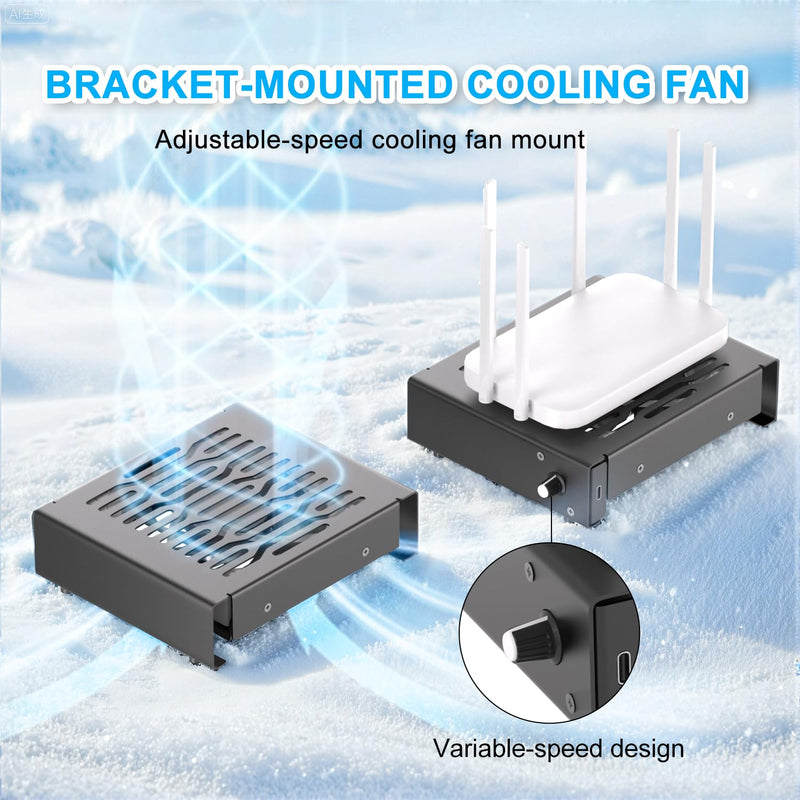 Quiet 120mm USB Fan, Aluminum Stand with Cooling Fan, Compatible with Mac mini - Desktop Organizer for Router, TV Box, Mini PC, Switch- Heat Dissipation Design for Home/Office Use (Black)