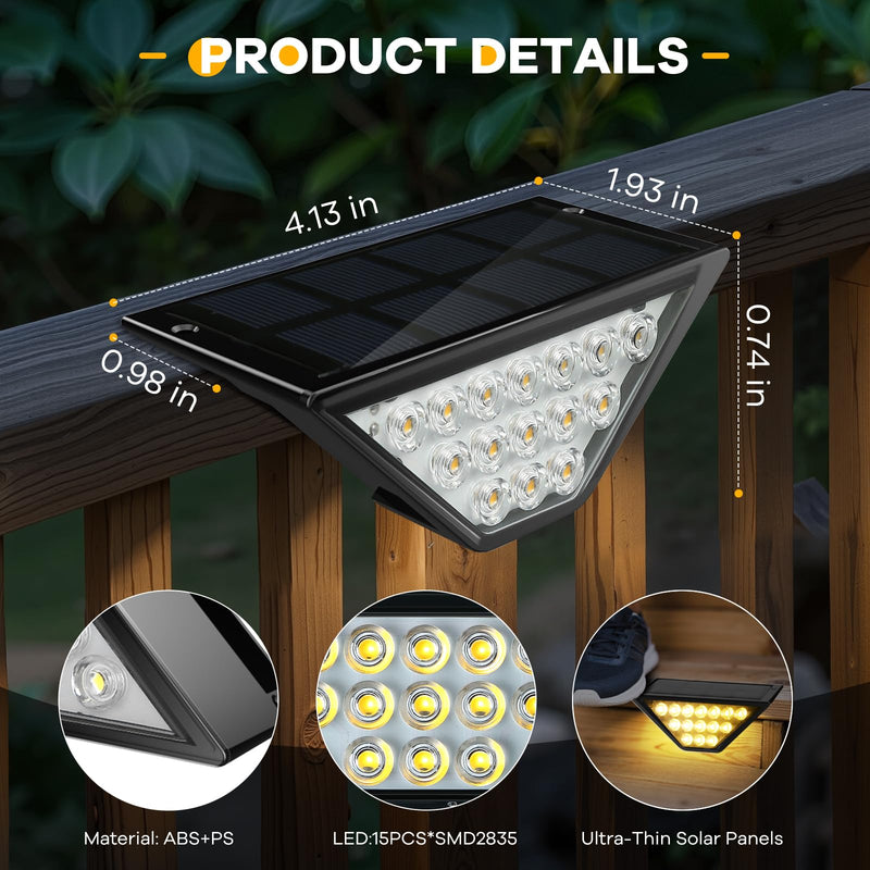 Solar Step Lights for Outside, Solar Stair Lights Outdoor Waterproof, Deck Step Lights for Fence, Patio, Yard, Porch, Front Door, Sidewalk, Garden, Patio Decor (Warm White,12 Packs) 12