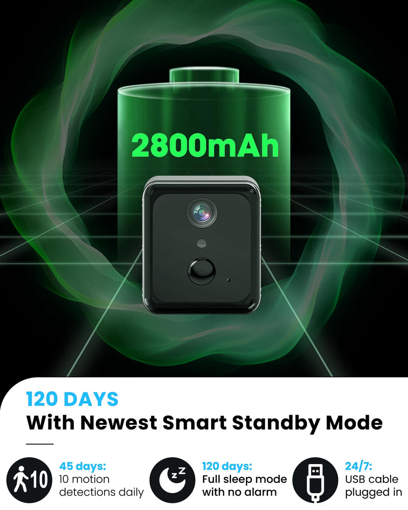Spy Camera Hidden Camera, 2K HD Wi-Fi Wireless Mini Camera,Phone APP, AI Motion Detection, Auto-Night Vision,120-Day Standby Battery Life, Cloud &SD Storage,Small Camera Nanny Cam
