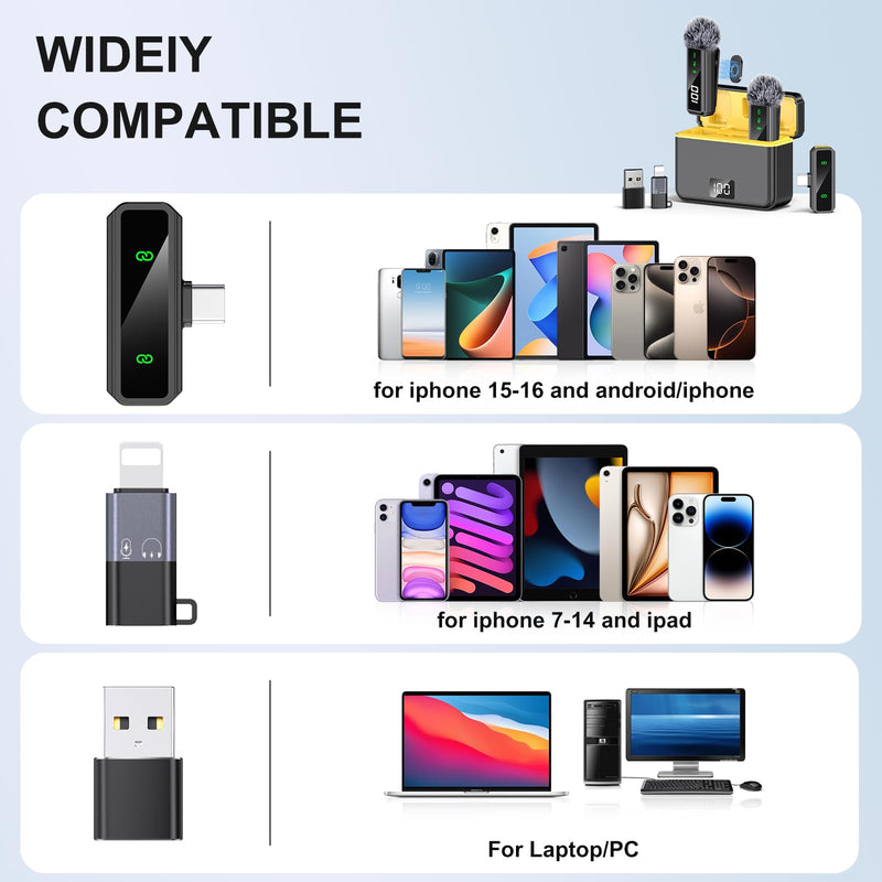 Mini Lavalier Microphone for iPhone/Android/PC, Lav Mic with 45H Battery, Noise Cancellation, 48KHz 16-Bit, Wireless Mic for Video Recording, Tiktok, YouTube, Vlog (USB-C + Charging Box (Black))