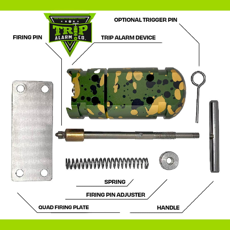 Trip Wire Reel and Trip Alarm Bundle Set - 12 Gauge Quad 3.0-85 ft Kevlar Reusable 50 lb Reels - Perimeter Defense Device 360° Coverage Warning Security for Camping Safety 2 Pack Reel Camo