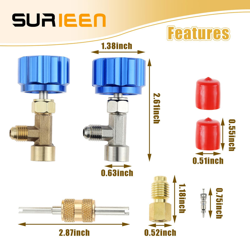 R134A Can Tap, R134A Self-Sealing and Puncture Style Refrigerant Can Tap Valves with Refrigerant Tank Adapters for Automotive Air Conditioning Systems Refilling (Blue)