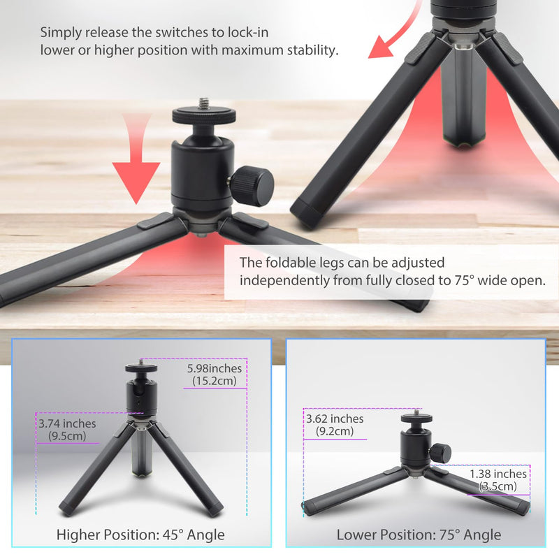 Kado Metal Portable Monitor Stand Tripod, 100x100mm 75x75mm Wall/Arm Mount Adapater Bracket Plate, 360° Ball Head and 1/4" Screw Compact for Phone, Tablet, Projector, Camera and Webcam