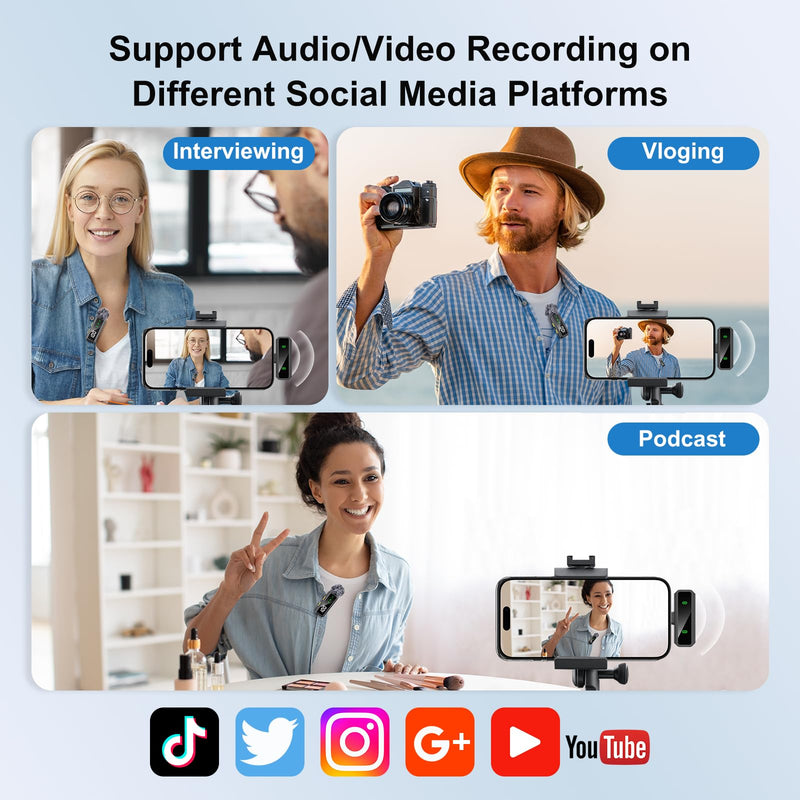 Mini Lavalier Microphone for iPhone/Android/PC, Lav Mic with 45H Battery, Noise Cancellation, 48KHz 16-Bit, Wireless Mic for Video Recording, Tiktok, YouTube, Vlog (USB-C + Charging Box (Black))