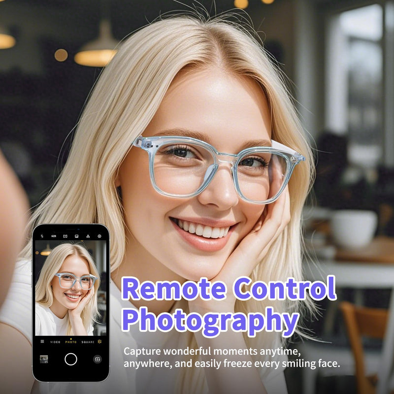 Smart Glasses for Women Men, Bluetooth Glasses with Photochromic Lenses Touch Control Voice Assistant for Clear Audio Remote Photography, Transparent frame and white legs, Perfect for Indoor Outdoor Gs07 Smart Glasses-clear