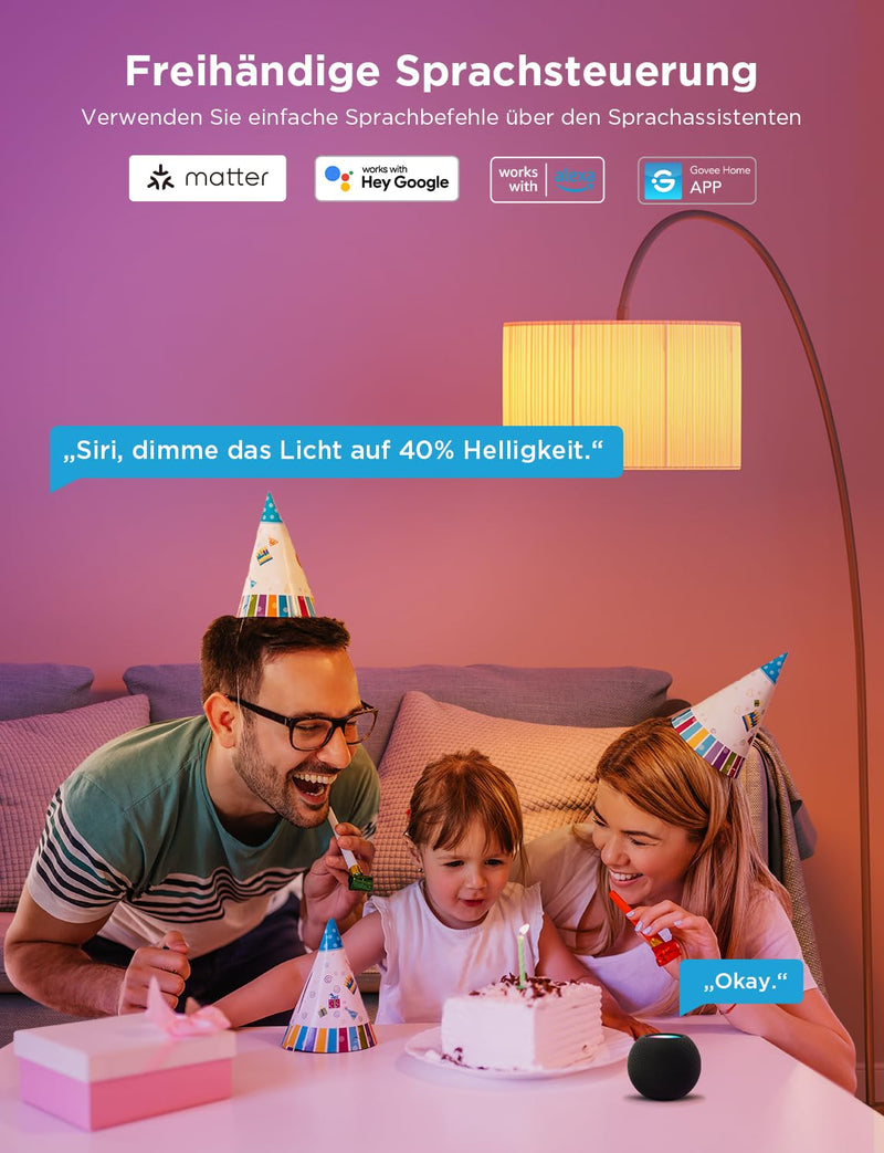 Govee Smart Bulb E27, WiFi LED Lamp RGBWW Compatible with Matter, Alexa and Google Assistant, dimmable with 16 million DIY Colors, 800LM, 54 Scenes, Smart Home Alexa Accessories, 2 pack | Smart bulb compatible with Matter, Alexa and Google Assistant, 1...
