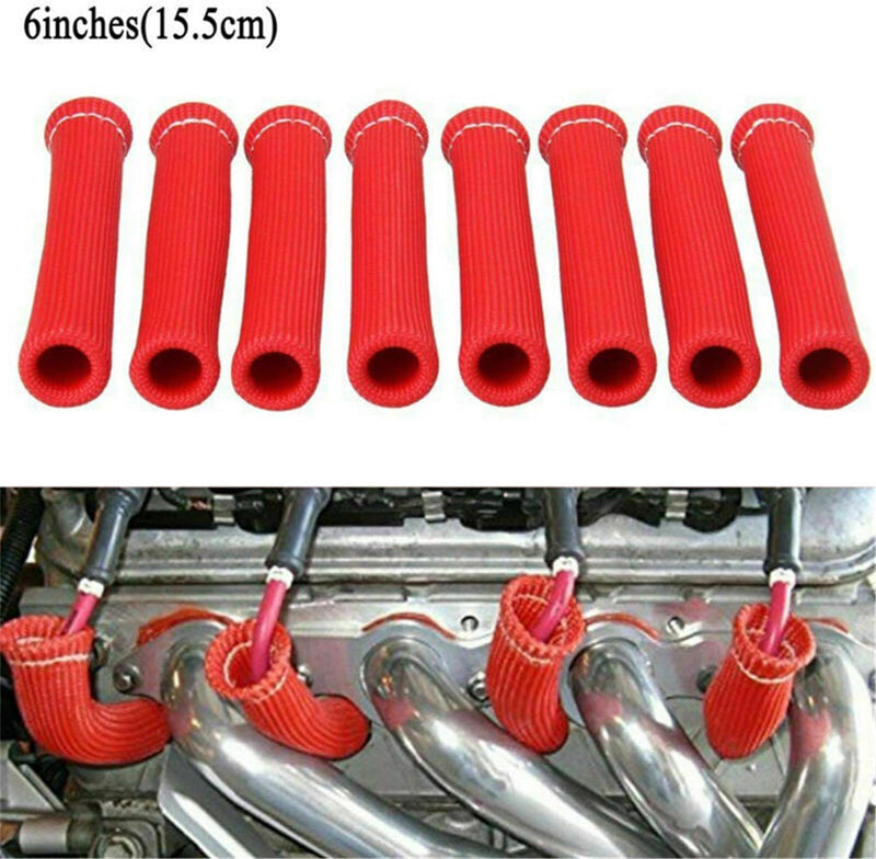 8pcs Spark Plug Wire Heat Shield Sleeve, Spark Plug Boot Protector Wire Boots Cover for LS1 / LS2 SBC BBC 350 454 (Red) red