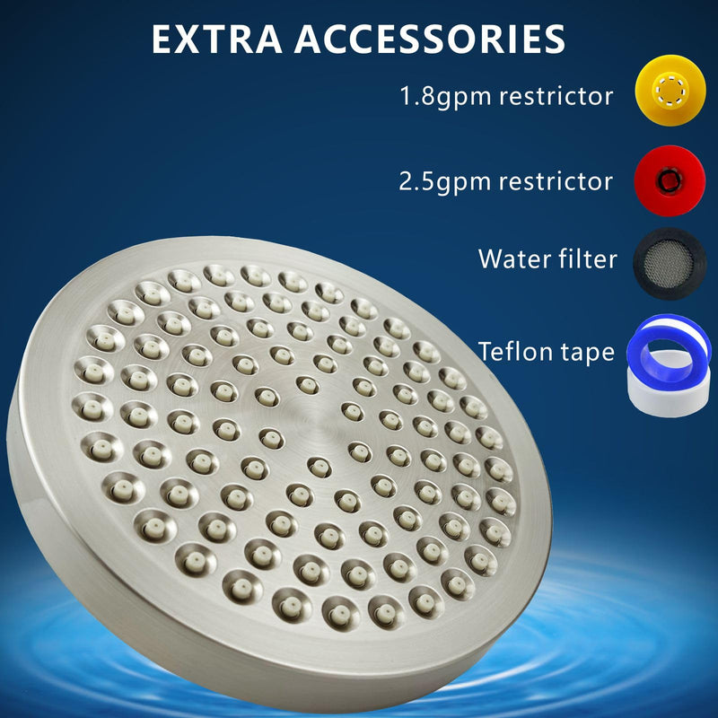 Voolan High Pressure Rain Shower Head, 6" Pressure-Boosting, Ideal for Replacement Fixed Bathroom Showerheads, Easy to Install, Renter-Friendly (Brushed Nickel) Brushed Nickel