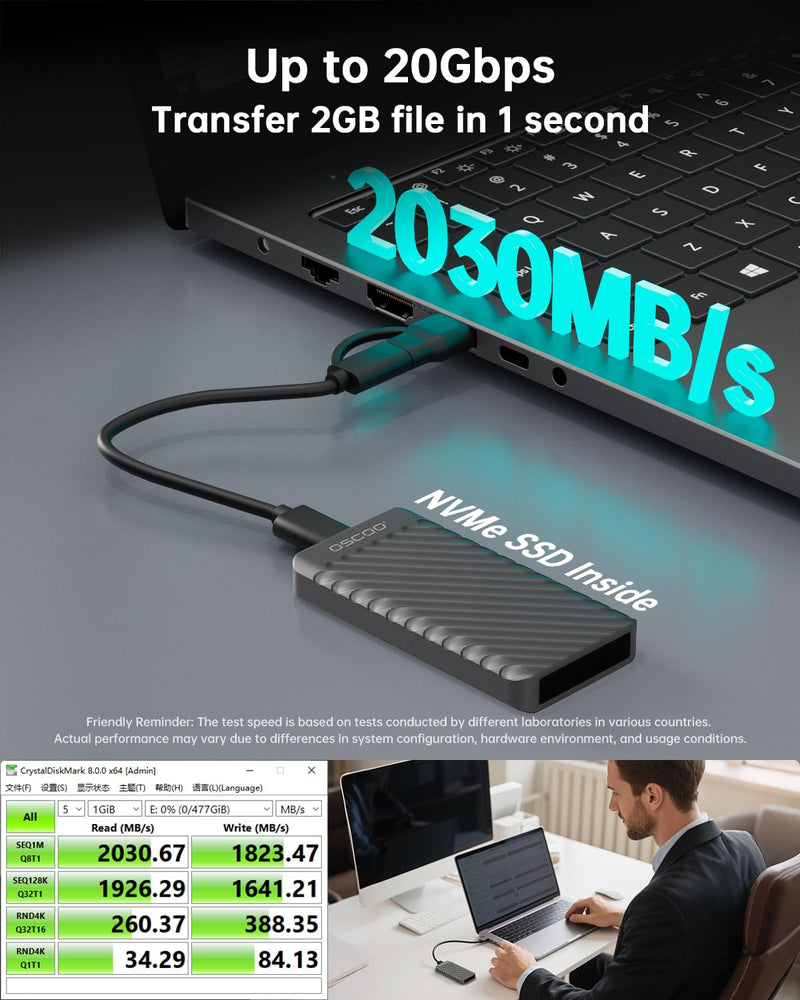 1TB Portable SSD, Up to 2000MB/s, USB 3.2 Gen 2x2 External Solid State Drive, Dual USB-C&A, Compatible with iPhone 15/16/17, Android, Mac, Laptops, Tablets, Smart TVs, Cameras, Game Consoles 1TB MD006