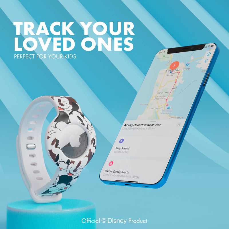 Disney WristBand for Apple AirTag Universal Fit and Adjustable Soft Durable Silicone AirTag Watch Band, Protect Tracker Secure Grip LightWeight… Mickey Faces Black/White