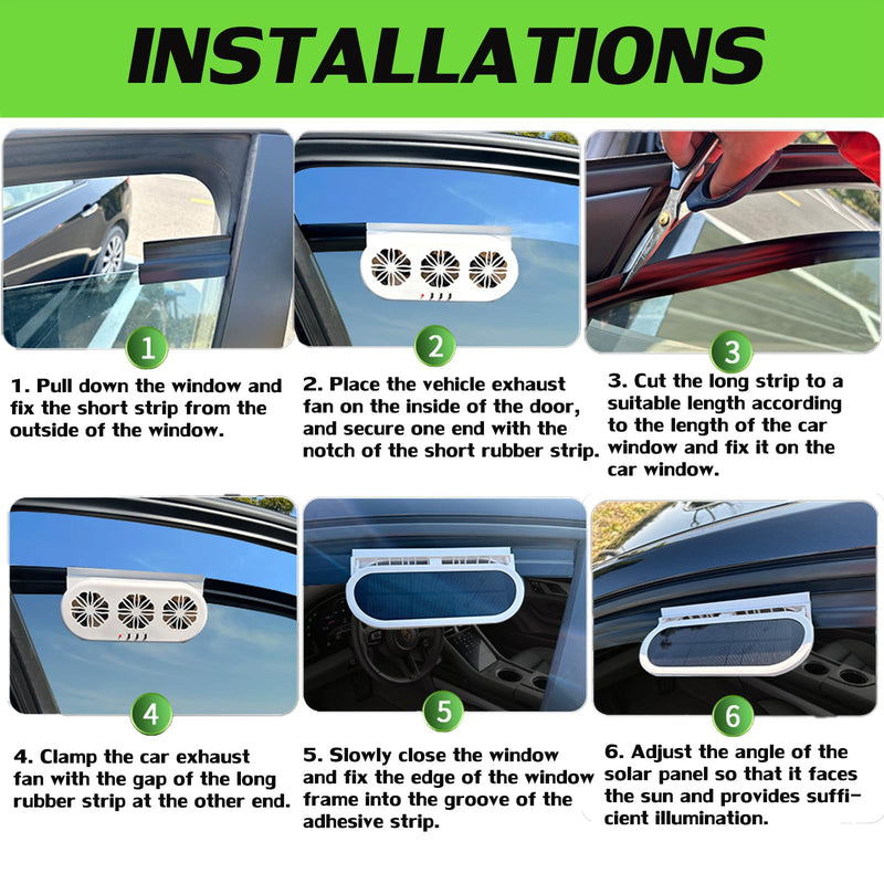 Car Solar Powered Exhaust Fan Car Window Exhaust Fan Vehicle Ventilation Fan Auto Air Vent Cool Fan Cooler Ventilation System Car Radiator Cooling Fan with Three Air Outlet (Black) Black