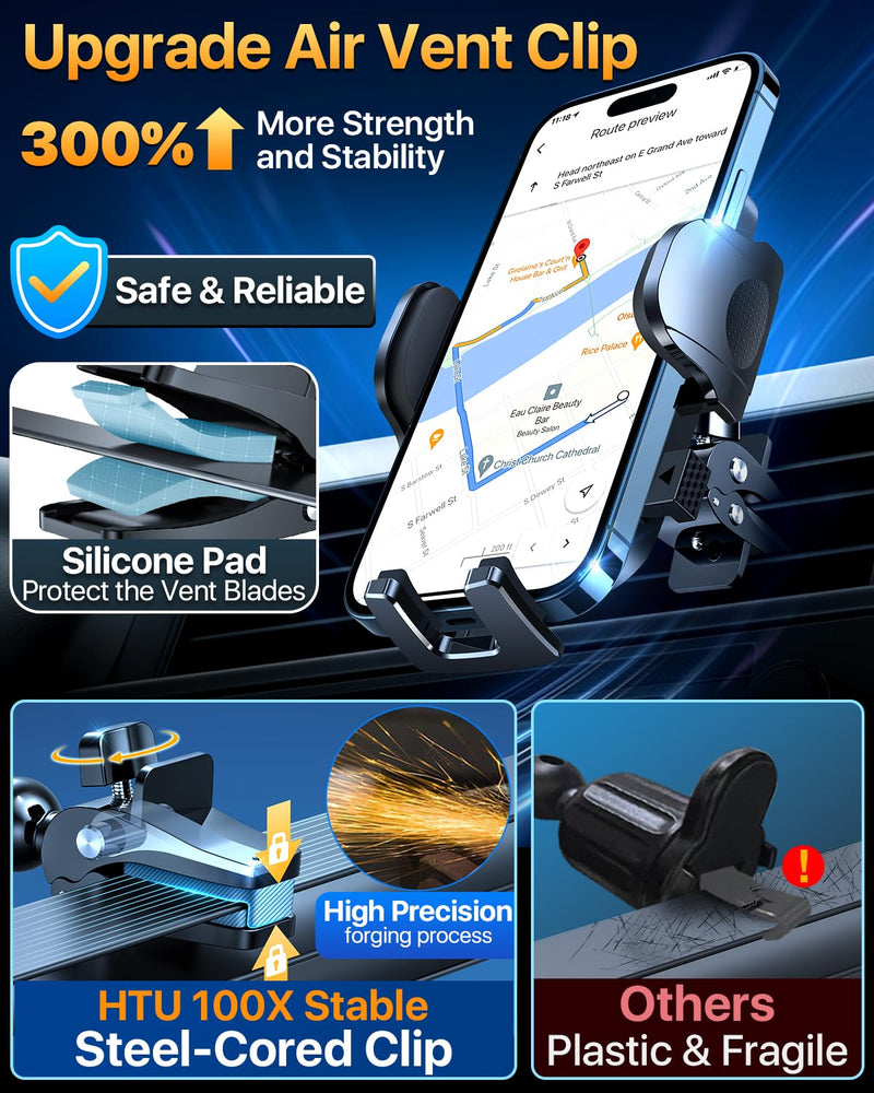2024 Ultimate Car Phone Mount【80+LBS Strongest Suction & Military-Grade】【Patent & Safety Certs】 Cell Phone Holder Truck Stand for Dashboard Windshield Vent for iPhone 15 Pro Max 14 13 Samsung, Black