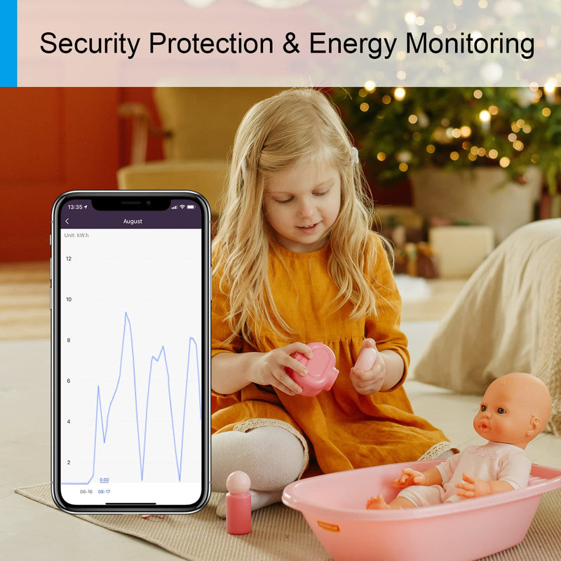 ANTELA WLAN smart socket with current measurement 16A, smart home socket compatible with Alexa/Google Home, power consumption measurement, voice control, APP remote control, 2.4GHz, 4 PCs