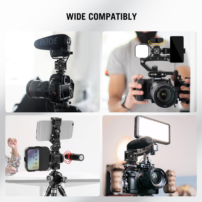 Triple Cold Shoe Mount with 1/4" Thread, Aluminum Camera Hot Shoe Extension Bracket with 3 Port Cold Shoe Mounts for LED Video Light Monitor Microphone Camera Cage (62011)
