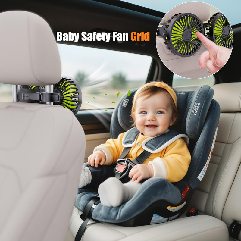 USB Car Cooling Fans for Backseat: Dual Head Car Fan for Kids 3 Speeds 360° Rotatable Vehicle Rear Headrest Fans 5V Powerful Electric Air Circulation Fan for Sedan SUV RV Truck