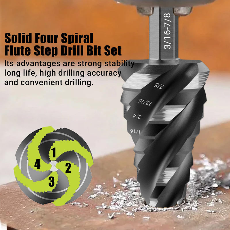 5 Pcs Four Spiral Flute Step Drill Bit Set, 6 Pcs Countersink Drill Bits with 1/4 Inch Quick Change Hex Shank, Nitriding HSS Drill Bits for Metal, Aluminum, Wood, Plastic HSS 11 Pieces (5 Step + 6 Countersink)