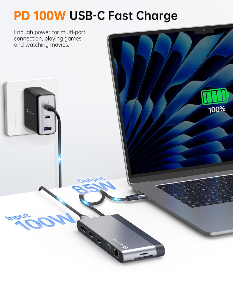 USB C Docking Station Quad Display, 14-in-1 Laptop Docking Station Dual Monitor, 8K@30Hz DP, Dual 4K@60Hz HDMI, VGA, 5 USB Data Ports, 100W PD, Ethernet, SD/TF, Mic/Audio, USB C HUB, Thunderbolt Dock 14 in 1 Dock
