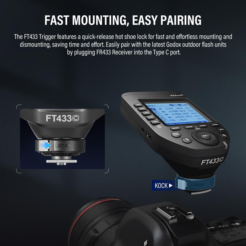 Godox FT433-N TTL Wireless Flash Trigger for Nikon Camera, 433MHz 2 in 1 Flash Transmitter 32 Channels with Reciever 1/8000s HSS TTL TCM Function for Godox AD200Pro II AD600Pro II AD600BM II (FT433-N)