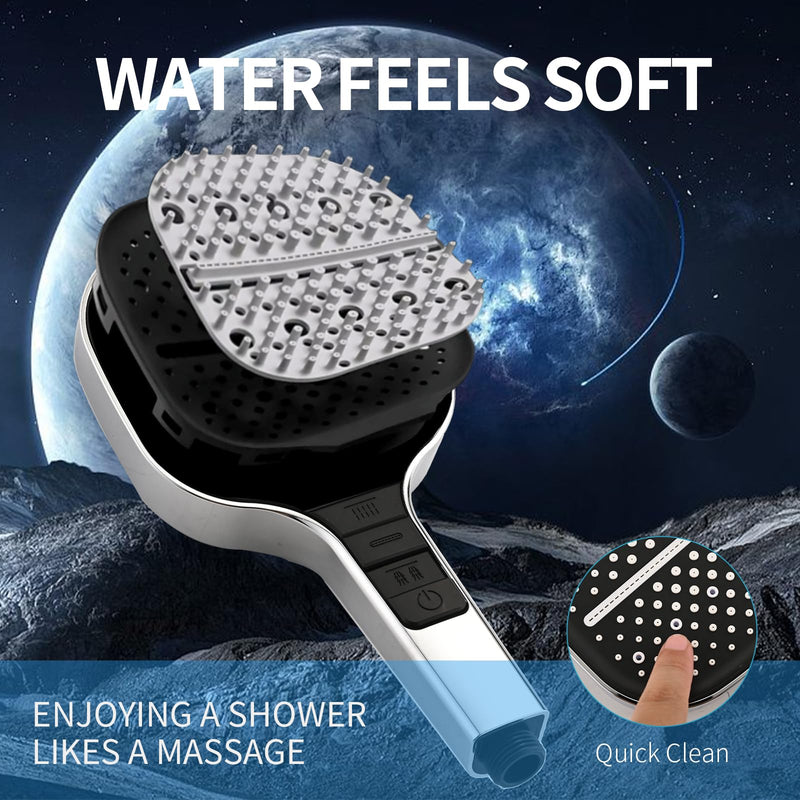 Handheld Shower Head with Extra Long Hose, 8 Setting Square Detachable Hand Held Spray with Upgrade Button & On Off Switch, 79" Hose - Chrome