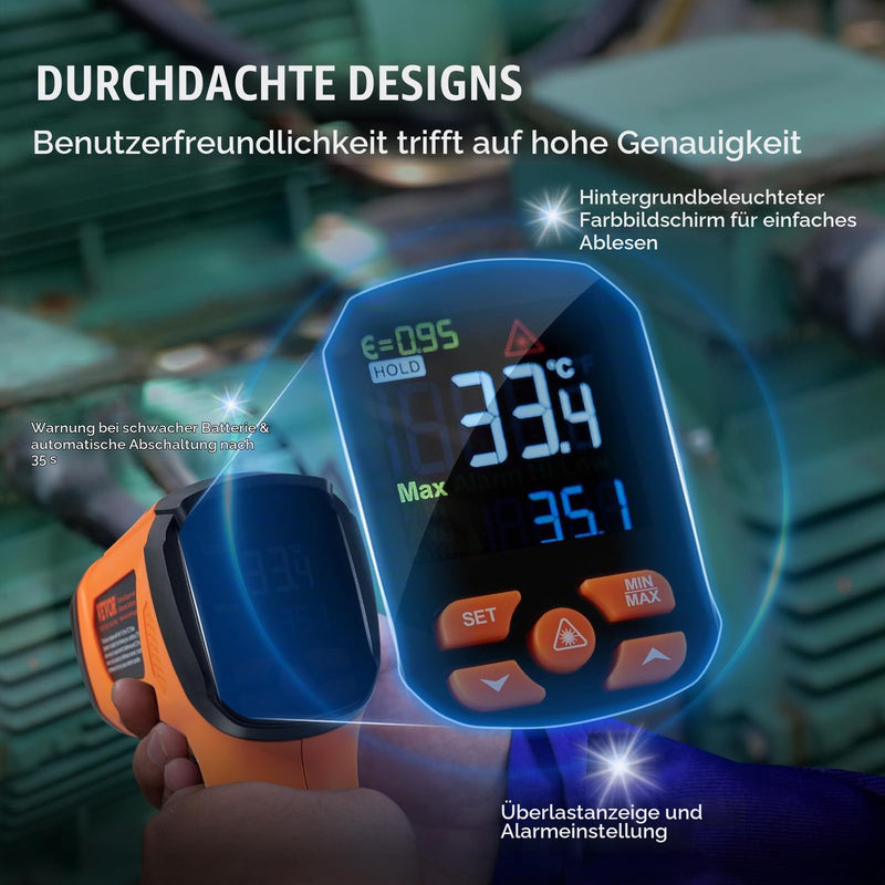 VEVOR Infrared Thermometer IR 50:1 Pyrometer -40°C to 1500°C Laser Temperature Meter 180 x 120 x 60 mm Temperature Meter Non-Human Body Thermometer for Cooking/Barbecue/Freezer/Industry