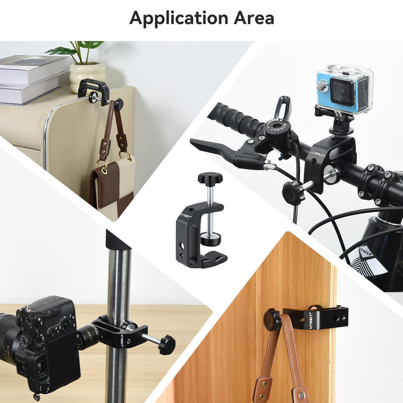 UTEBIT Universal C-Table Clamp with 1/4" and 3/8" Thread, Aluminum Support Clamp Desktop Mount Holder for Range 0.36"-2", Versatile Desk Clamp for LCD Monitor Flash Carts Benches Worktables 0.36-2.0 inch 2