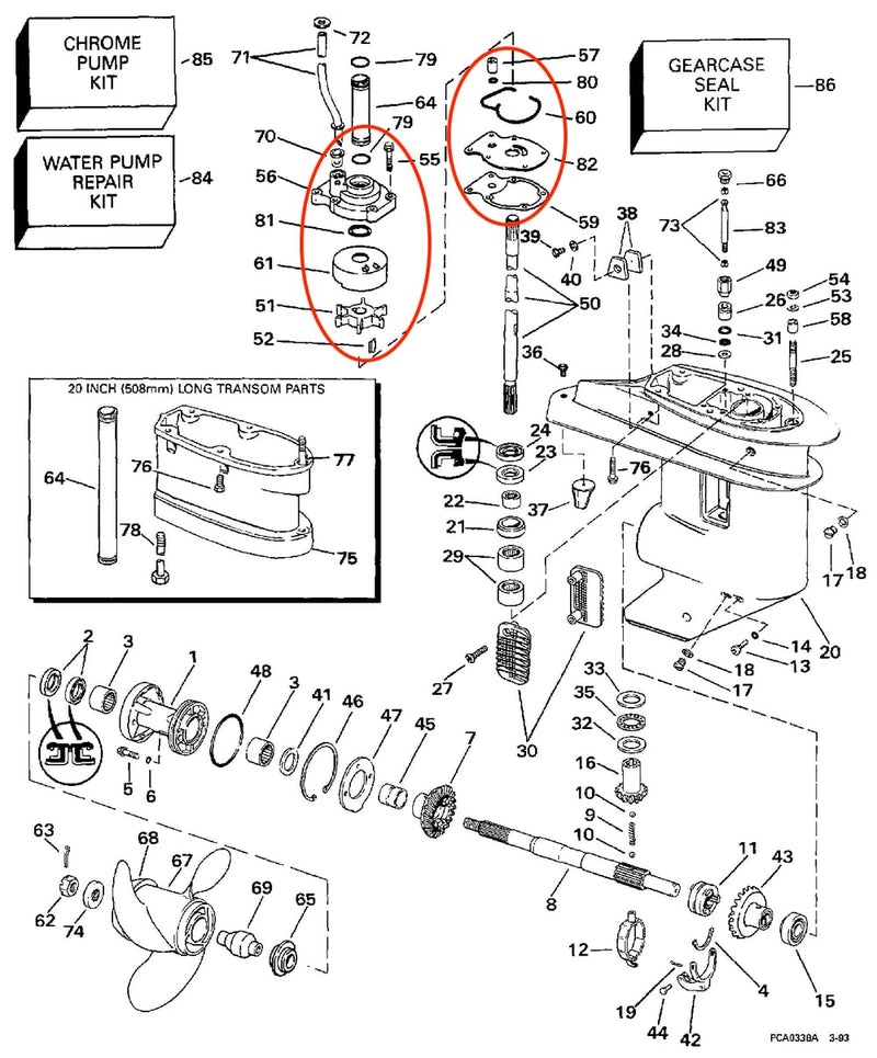 QuickMariner 393630 Outboard Water Pump Repair Kit Replacement Evinrude Johnson 20 25 30 HP Boat Engine Motors 0393630 5008191 Sierra 18-3382 20-30 HP