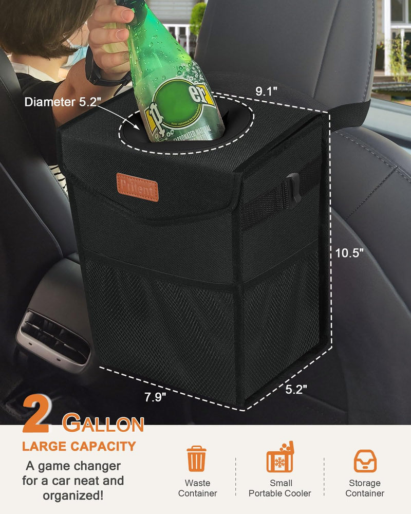 Car Trash Can with Lid, Cute Leakproof Car Trash Garbage Bag Hanging Vehicle Trash Bin Small Portable Automotive Garbage Cans Organizer for Back/Front Seat/Console(Trapezoid,Black) 2 Gallons Black