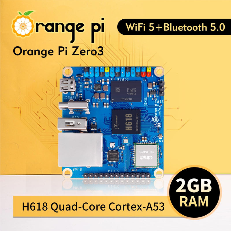 Orange Pi Zero 3 2GB LPDDR4 Allwinner H618 Quad-Core 64 Bit Single Board Computer with 16MB SPI Flash,Support WiFi and BT5.0, Development Board Computer Run Android 12 TV/Ubuntu(Zero3 2G+Power Supply) 2GB+Power Supply