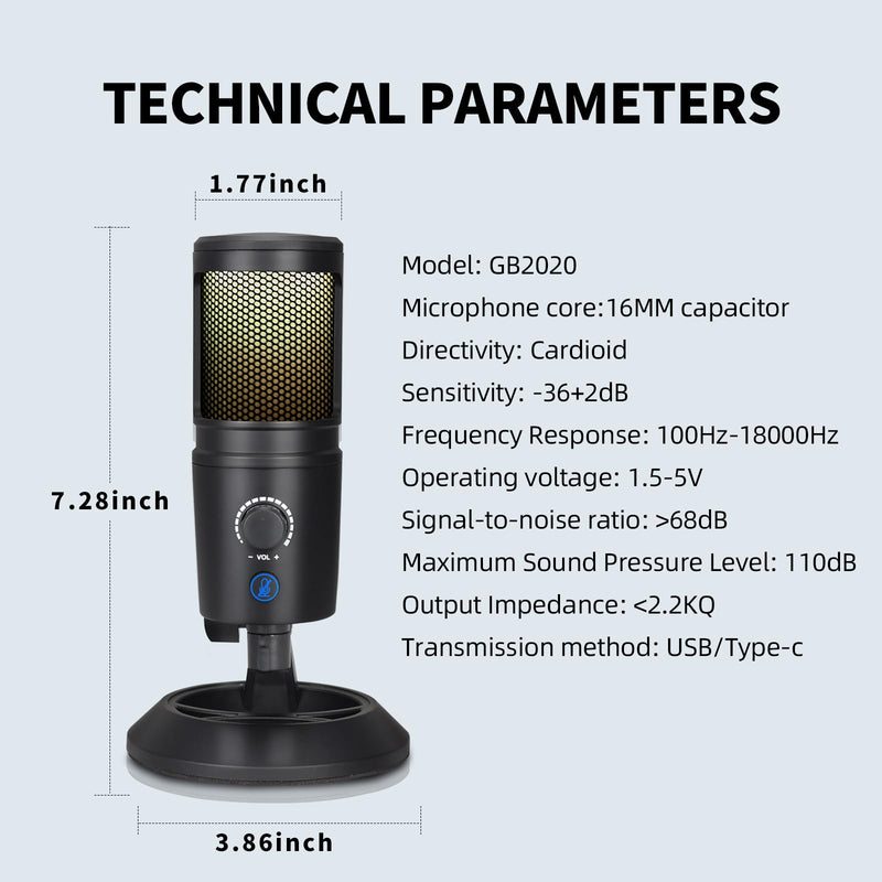 RGB Microphone, USB Live Streaming Capacitor Microphone, Computer Competitive Recording Tape, Lighting