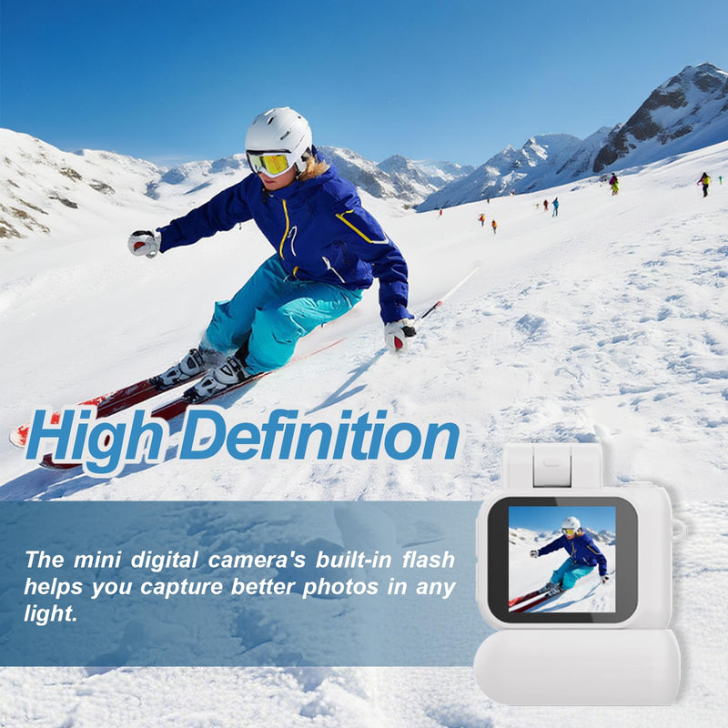 Mini Camera Keychain Mini Retro Camera Cameras Keychain Built-in 32GB Memory Card Best Choice for Travel Vlog Photography Gifts for Girl White