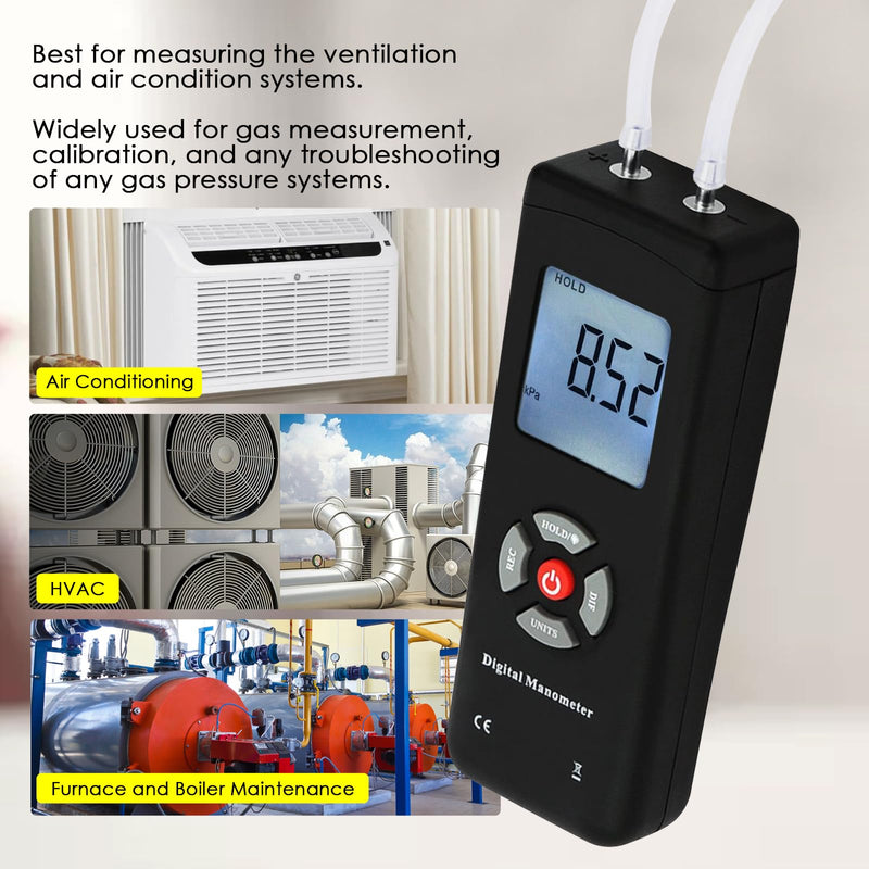 Portable Digital Manometer HVAC Air Vacuum Gas Differential Pressure Gauge Air Pressure Gauge Meter Tester 11 Units with Backlight