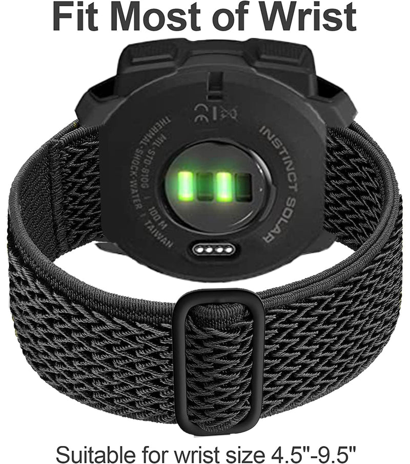Olytop Elastic Watch Bands for Garmin Instinct/2 Solar, 22mm Soft Stretchy Nylon Ultra-Light Wristband Replacement Strap Men Women for Garmin Instinct Tactical/Esports/Solar/Tide Smartwatch Wave Black+Green