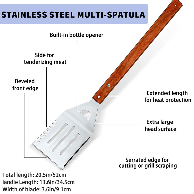 2 Pieces BBQ Extra Long Grill Turner and Grill Spatula, Stainless Steel Barbecue Grilling Accessories, Slotted Spatula and Solid Kitchen Spatula with Wooden Handle, 20 Inch