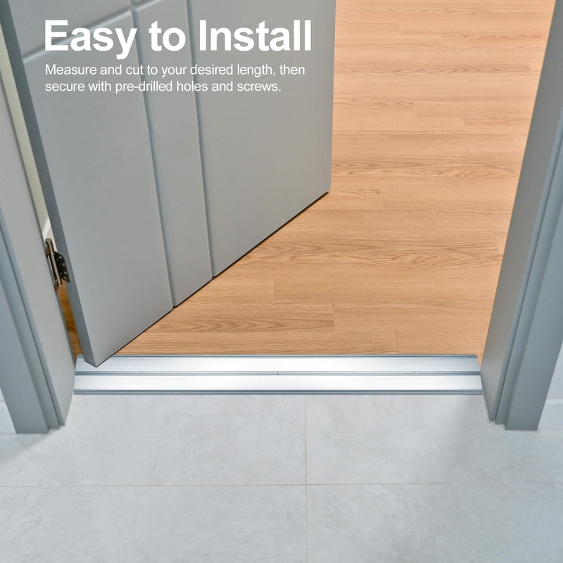 Aluminum Metal Door Threshold, Floor Transition Strip, 36'' L x 2.4'' W x 0.1'' H, Flat-Profile Threshold, Flooring Gaps Carpet Vinyl Wood, Stylish Doorway Transition Draft Protection (Grey) 1pc-36 x 2.4 x 0.1 in Grey