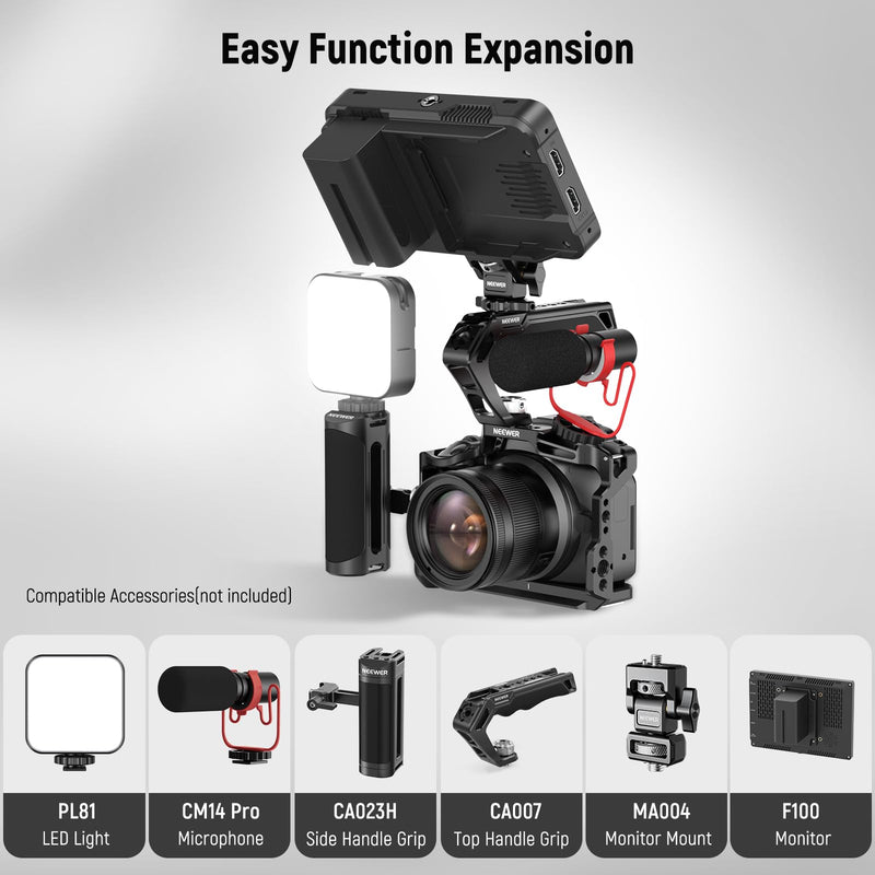 NEEWER R50 Camera Cage Compatible with Canon EOS R50, Aluminum Video Rig with NATO Rail, 1/4" Threads, 3/8" ARRI Holes, Cold Shoe, Anti Twist, Compatible with DJI Gimbals Arca Type QR System, CA031