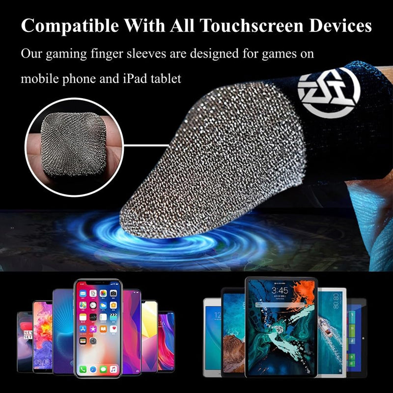 Gaming Finger Sleeves, Gamer Touchscreen Finger & Thumb Covers, 0.3mm Silver Fiber, High Sensitive, Anti Sweat, Breathable, Ultra Thin, PUBG Game Gloves for Mobile Phone/iPad Tablet (10 Pcs)